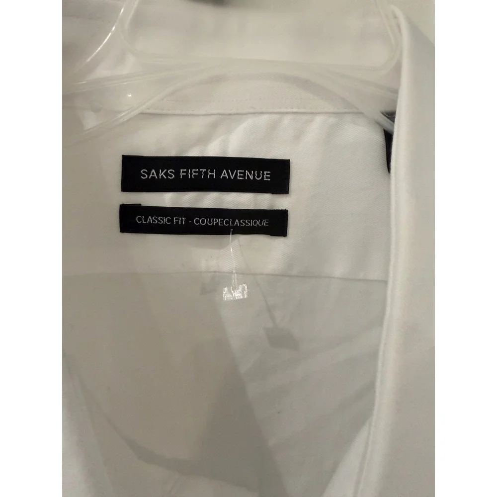 Saks Fifth Avenue Mens White Classic Fit Cotton Twill Dress Shirt 18 34/35